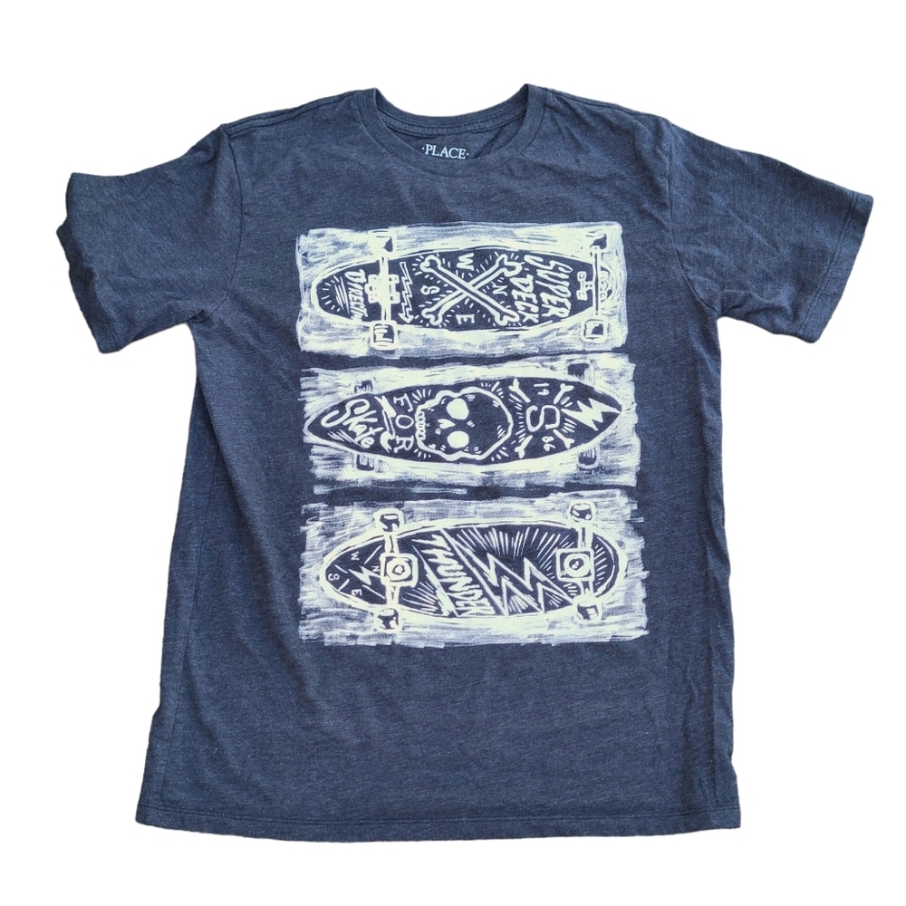 Children's Place Boys Size XL (14) Skate Graphic Tee Gray/White